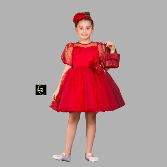 Girl 3 Piece Dress Red Color with a Head Sleeve
