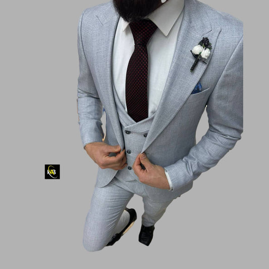 Men 3 Piece Suit Vintage Gray